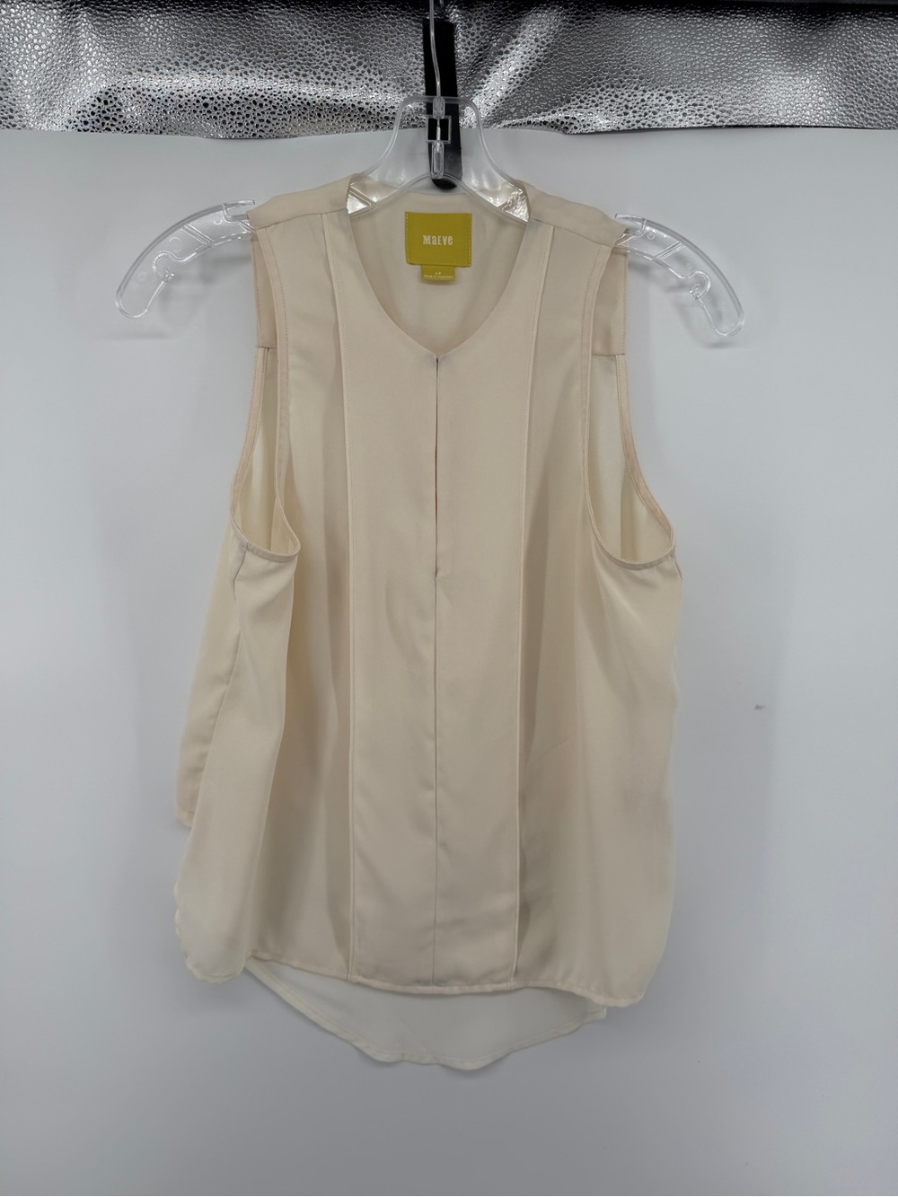 Maeve Corporate QuietLuxury MinimalistLightweight Cream V-Neck Pleated Tank Sz0P